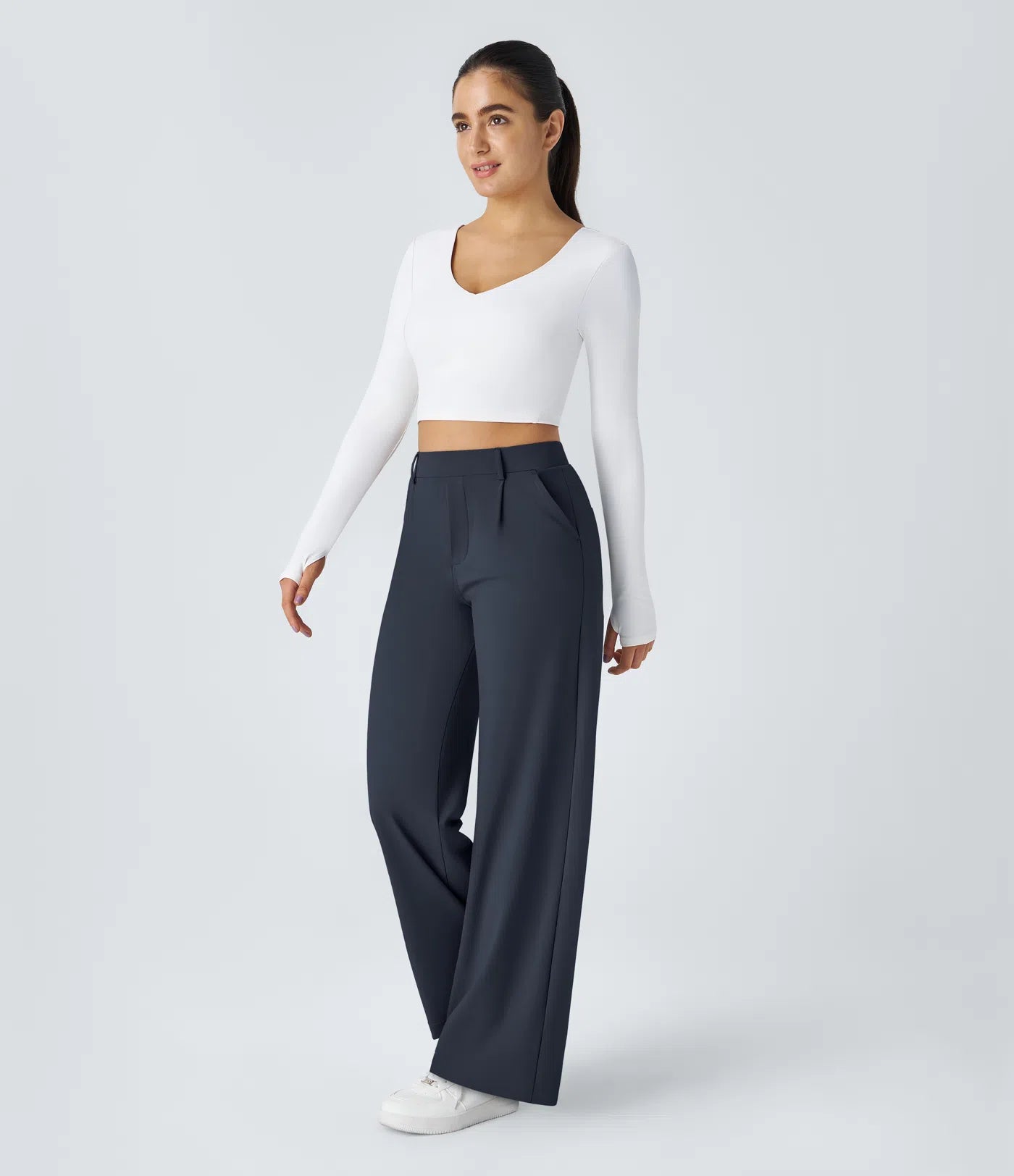 High-Waisted Straight Leg Trousers with Pockets – Smart Casual Fit