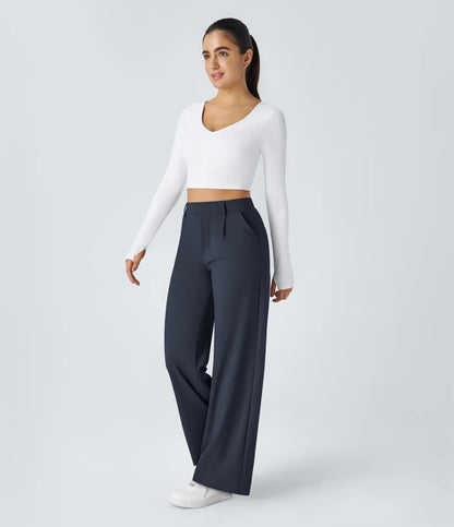 High-Waisted Straight Leg Trousers with Pockets – Smart Casual Fit