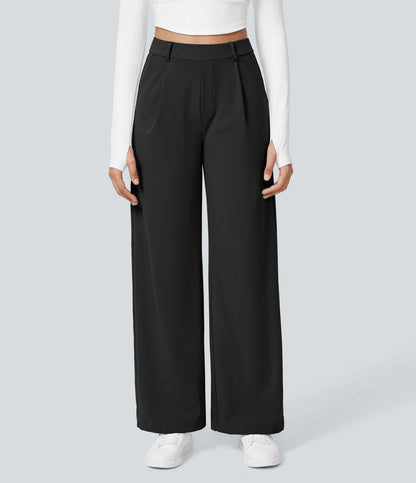 High-Waisted Straight Leg Trousers with Pockets – Smart Casual Fit