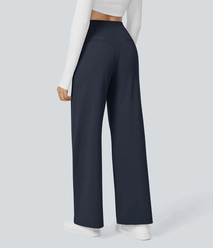 High-Waisted Straight Leg Trousers with Pockets – Smart Casual Fit