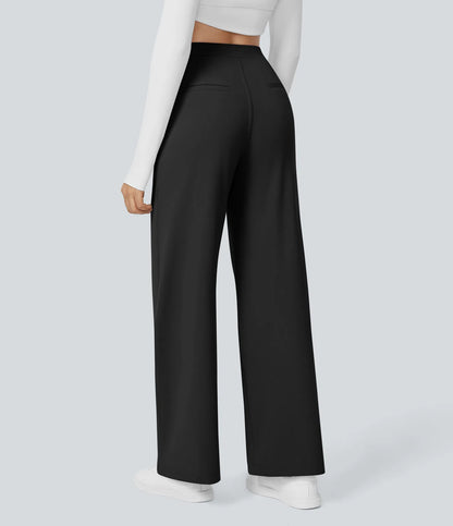 High-Waisted Straight Leg Trousers with Pockets – Smart Casual Fit