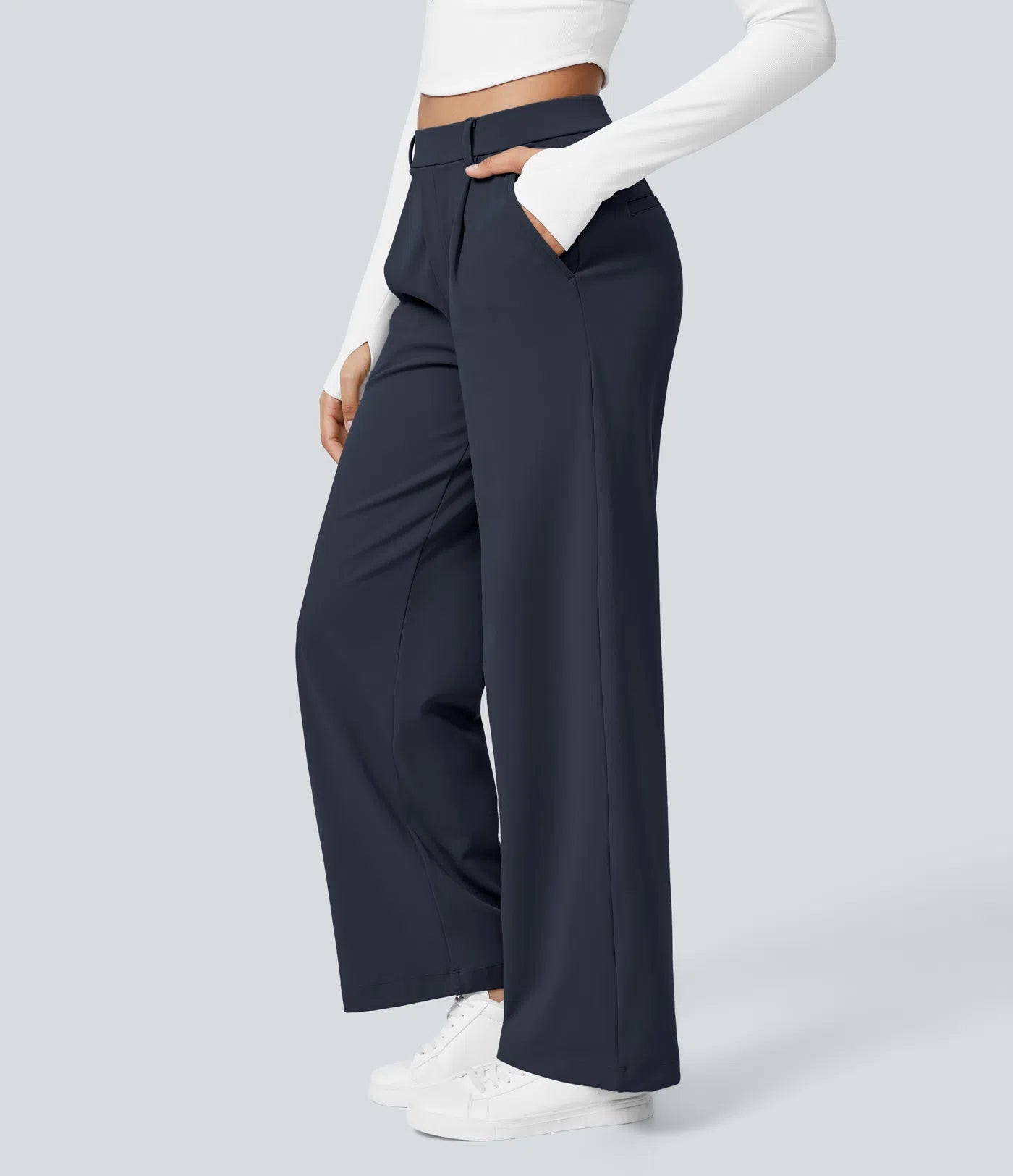 High-Waisted Straight Leg Trousers with Pockets – Smart Casual Fit