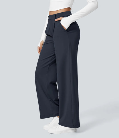 High-Waisted Straight Leg Trousers with Pockets – Smart Casual Fit