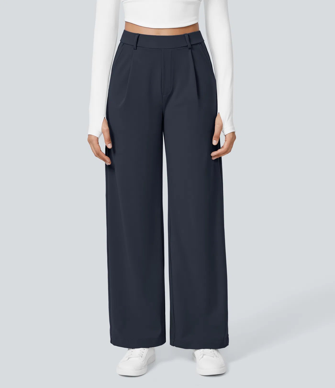 High-Waisted Straight Leg Trousers with Pockets – Smart Casual Fit