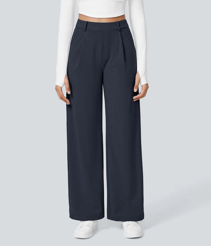 High-Waisted Straight Leg Trousers with Pockets – Smart Casual Fit