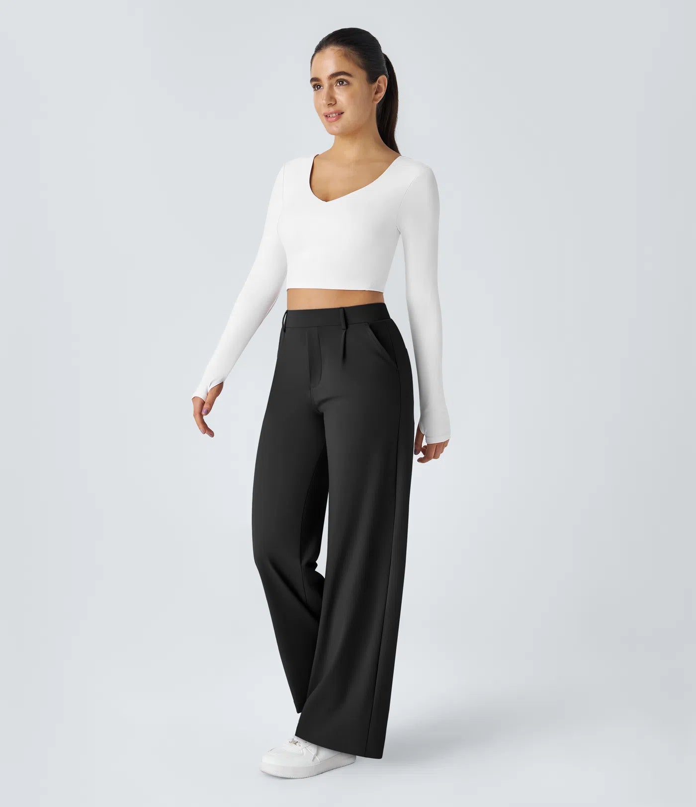High-Waisted Straight Leg Trousers with Pockets – Smart Casual Fit