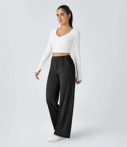 High-Waisted Straight Leg Trousers with Pockets – Smart Casual Fit
