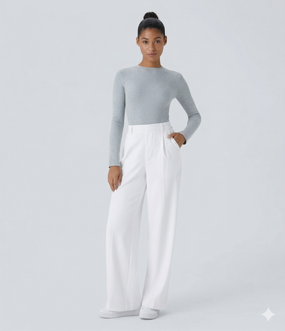 High-Waisted Straight Leg Trousers with Pockets – Smart Casual Fit