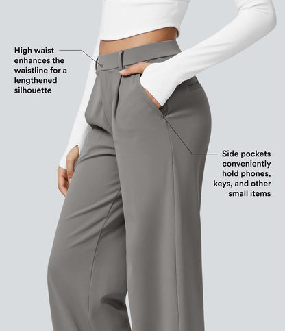 High-Waisted Straight Leg Trousers with Pockets – Smart Casual Fit
