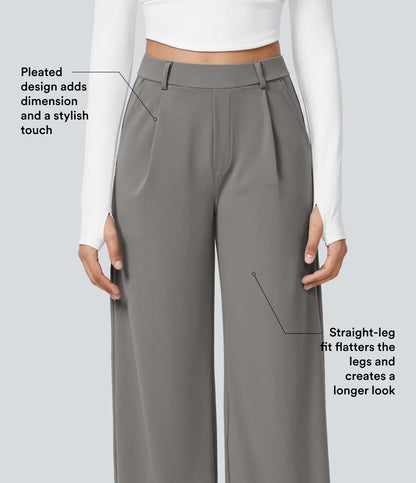 High-Waisted Straight Leg Trousers with Pockets – Smart Casual Fit