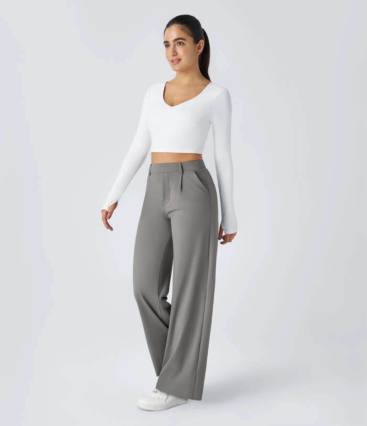 High-Waisted Straight Leg Trousers with Pockets – Smart Casual Fit