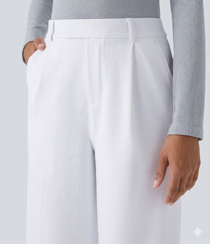 High-Waisted Straight Leg Trousers with Pockets – Smart Casual Fit