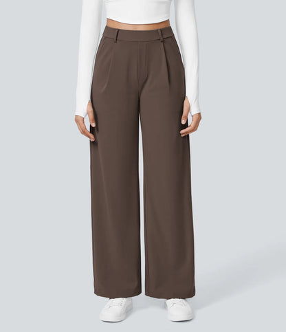 High-Waisted Straight Leg Trousers with Pockets – Smart Casual Fit